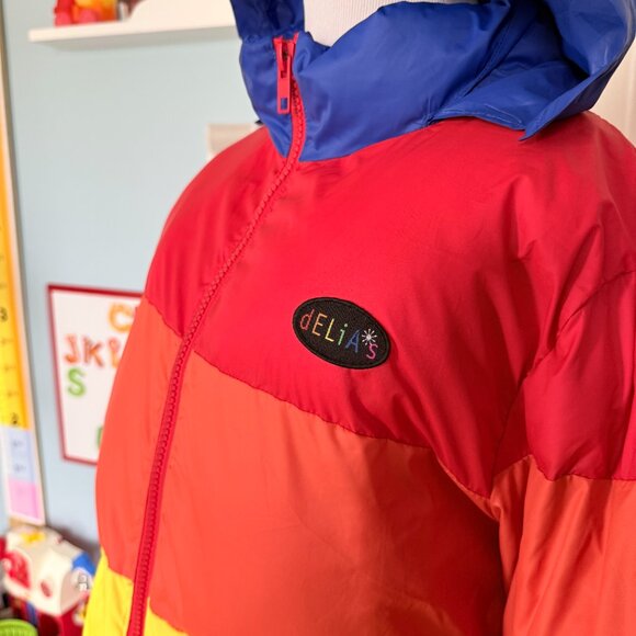dELiA*s Bright Rainbow Puffer Coat with Roll Up Hood - Picture 3 of 13
